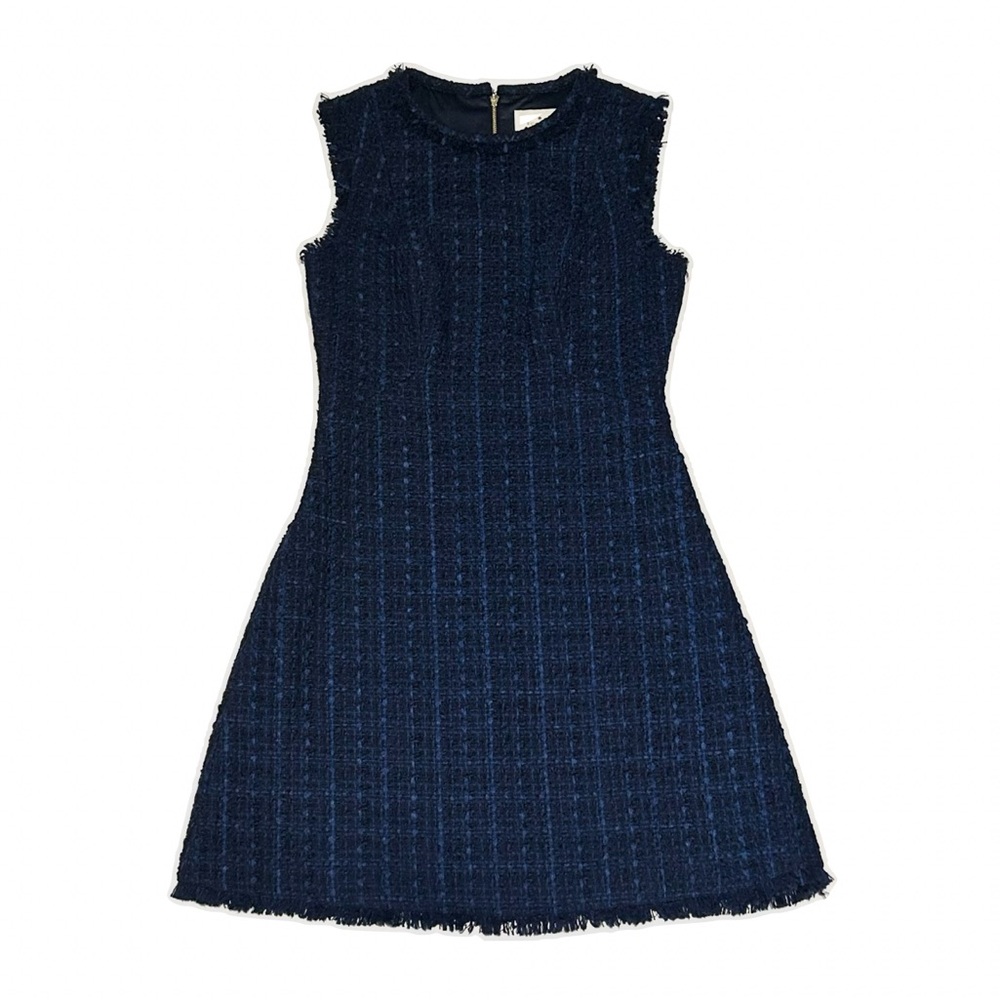 Kate Spade Navy & Blue Tweed Dress with Fringe Trim